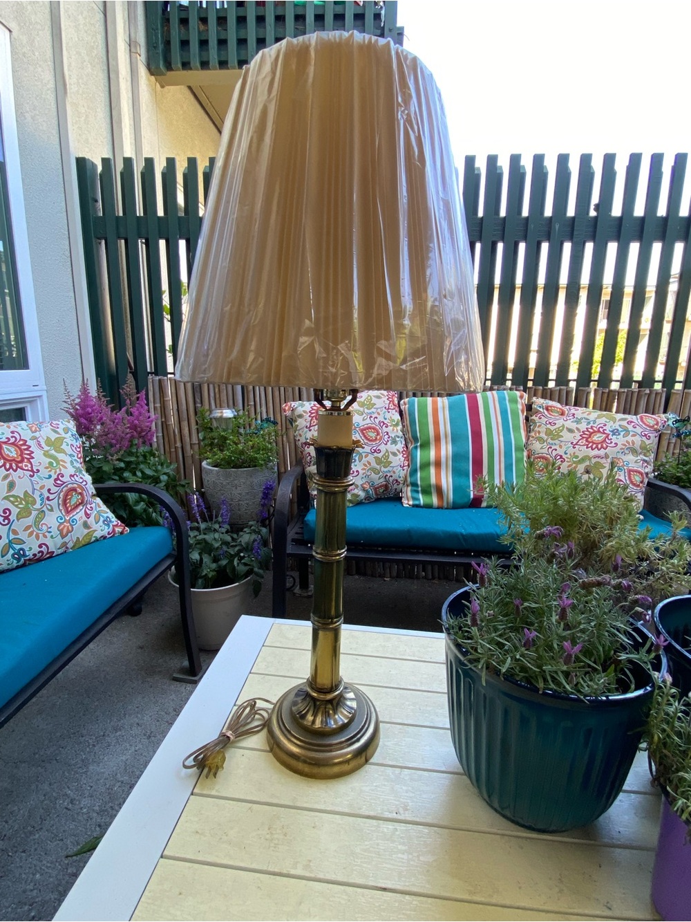 Heavy Vintage MCM Brass Table Lamp with New Beige Shade - Classic Home Accent